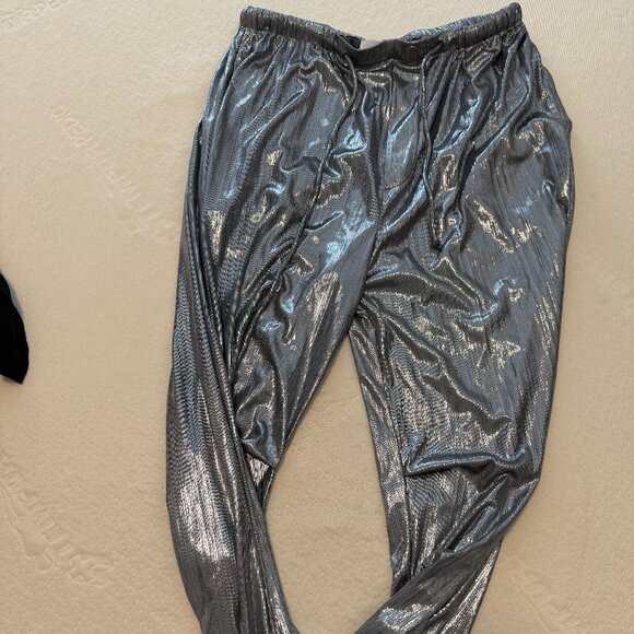 Anthropologie flowy jogger style metallic silver pants, XS, New, Tags on - Picture 2 of 3